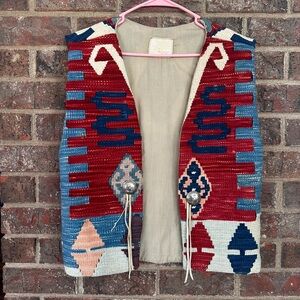 Vintage 80’s Boucher Santa Fe Handwoven Kilime With Silver Handmade Conchos